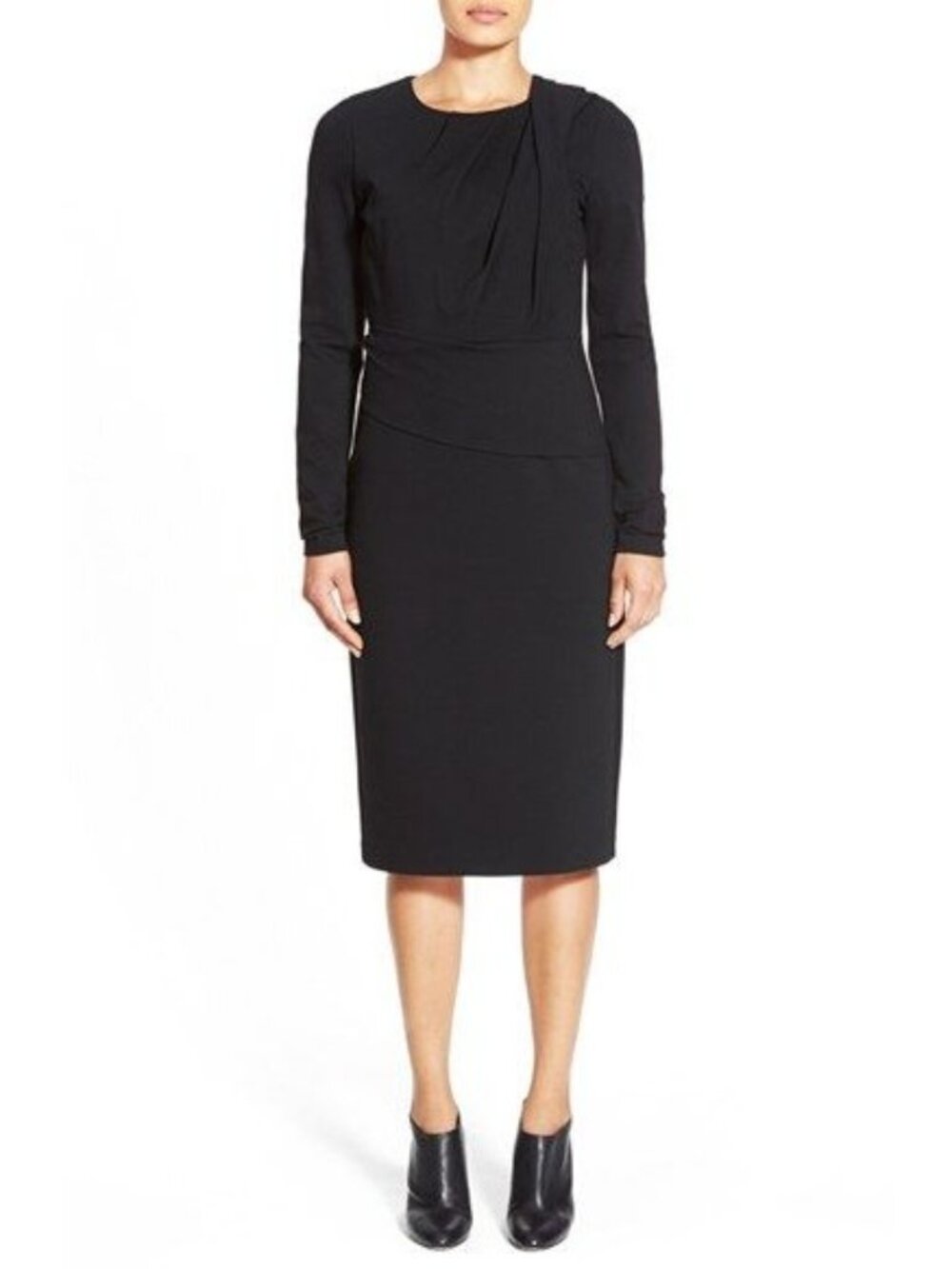 Kobi Halperin Black Rafaella Draped Long Sleeve Sheath Dress Womens Size 14